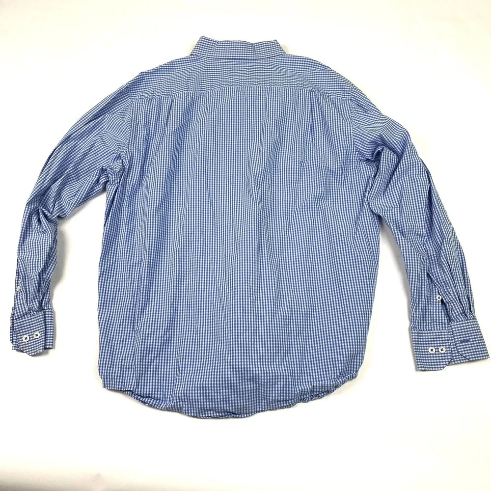 IZOD Shirt Men Large Button‎ Front Blue Gingham Check 100% Cotton